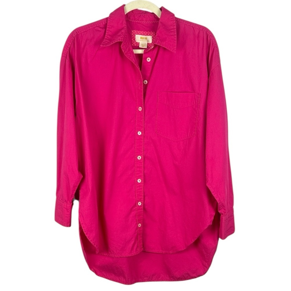Anthropologie Maeve Bennet Cotton Relaxed Fit Hot Pink Long Sleeve Small Blouse